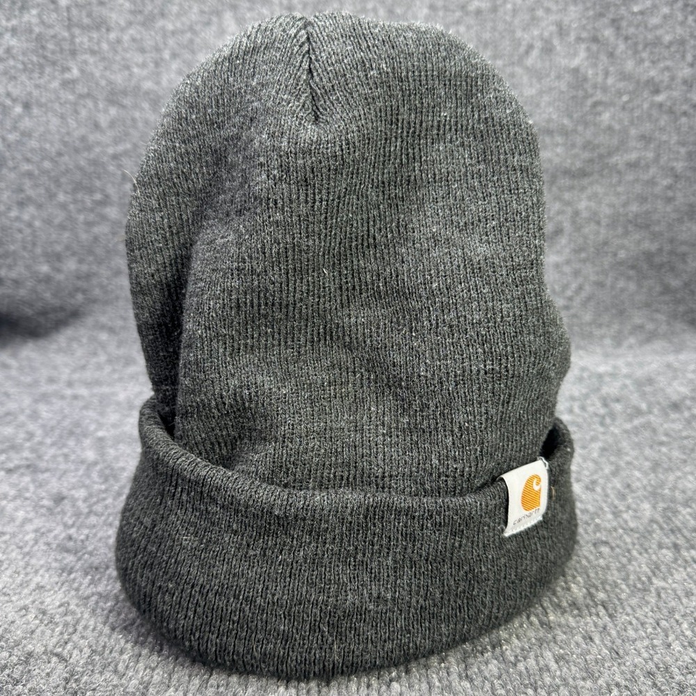 Carhartt Beanie Mens OS Dark Gray Orange Spell Out Logo Knit Hat
